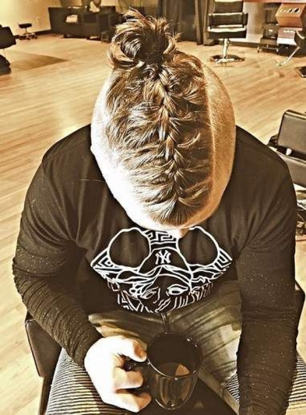 Mid French braid and top knot with under shaves