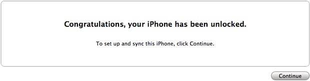 iPhone unlocked message in iTunes