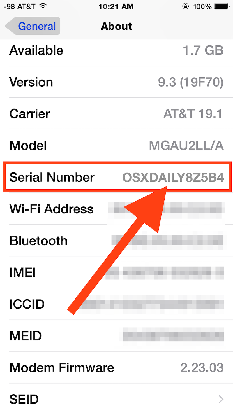 Find an iPhone Serial Number in iOS Settings