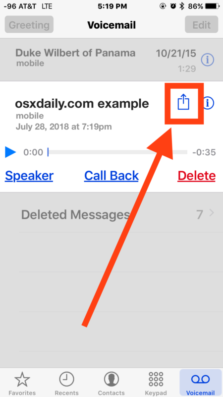 Saved recorded phone call in iPhone voicemail