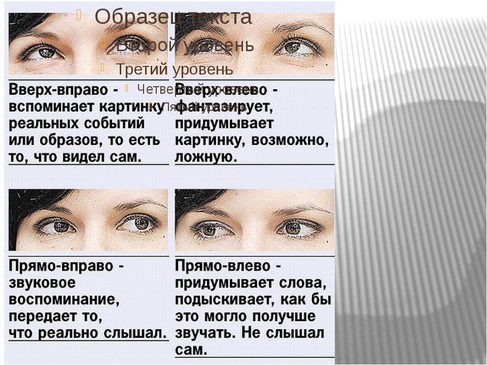 Вправо примеры. Психология по глазам. Как понять по глазам что человек врет. Взгляд человека психология. Глаза влево вверх при разговоре.