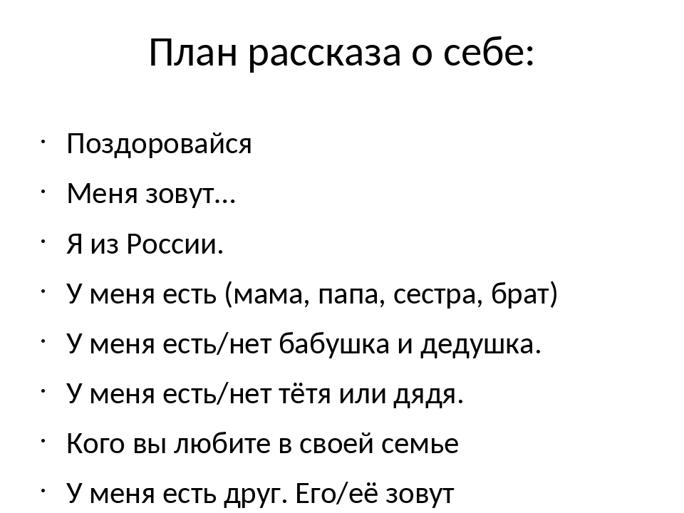 Рассказ о себе по плану на английском