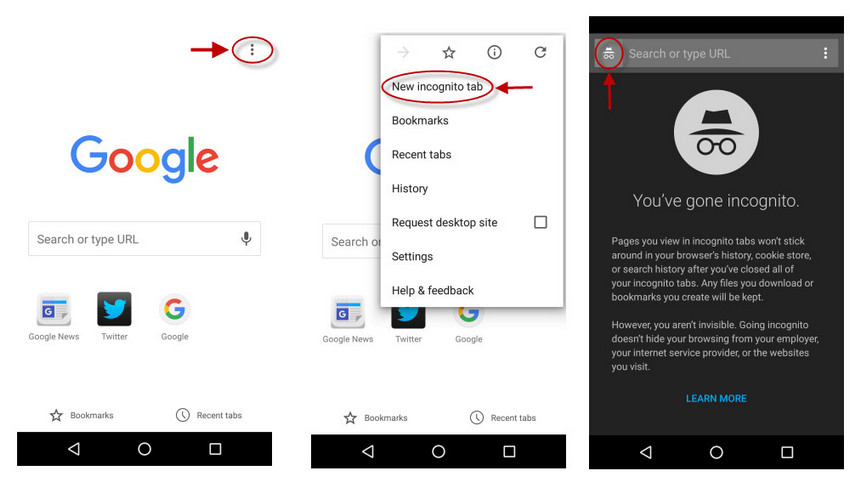 how to view private browsing on android