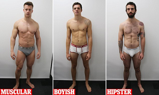 Brief encounter: The models used in our experiment: (from left) brawny Laszlo, 25, clean-cut Danny, 22, and tattooed Daniel, 27 