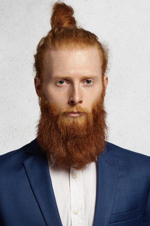 Auburn Top Knot And Beard #menslonghairstyles #longhairstylesformen #menwithlonghair #longhairmen