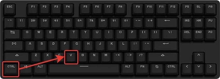 Вставить вырезанный или скопированный элемент в необходимом месте используется сочетание клавиш «Ctrl»+«V»