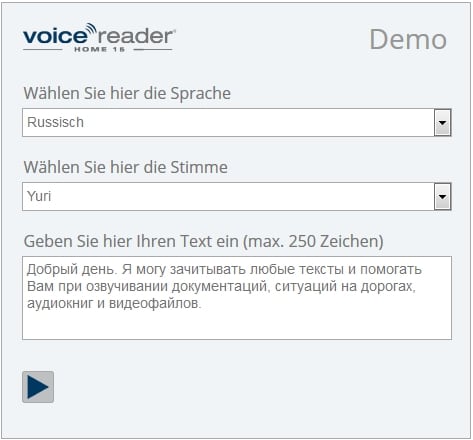 Voice Reader читает в слух текст на русском языке
