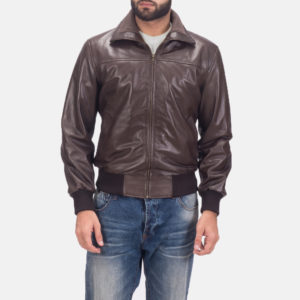 Maroon leather bomber jacket