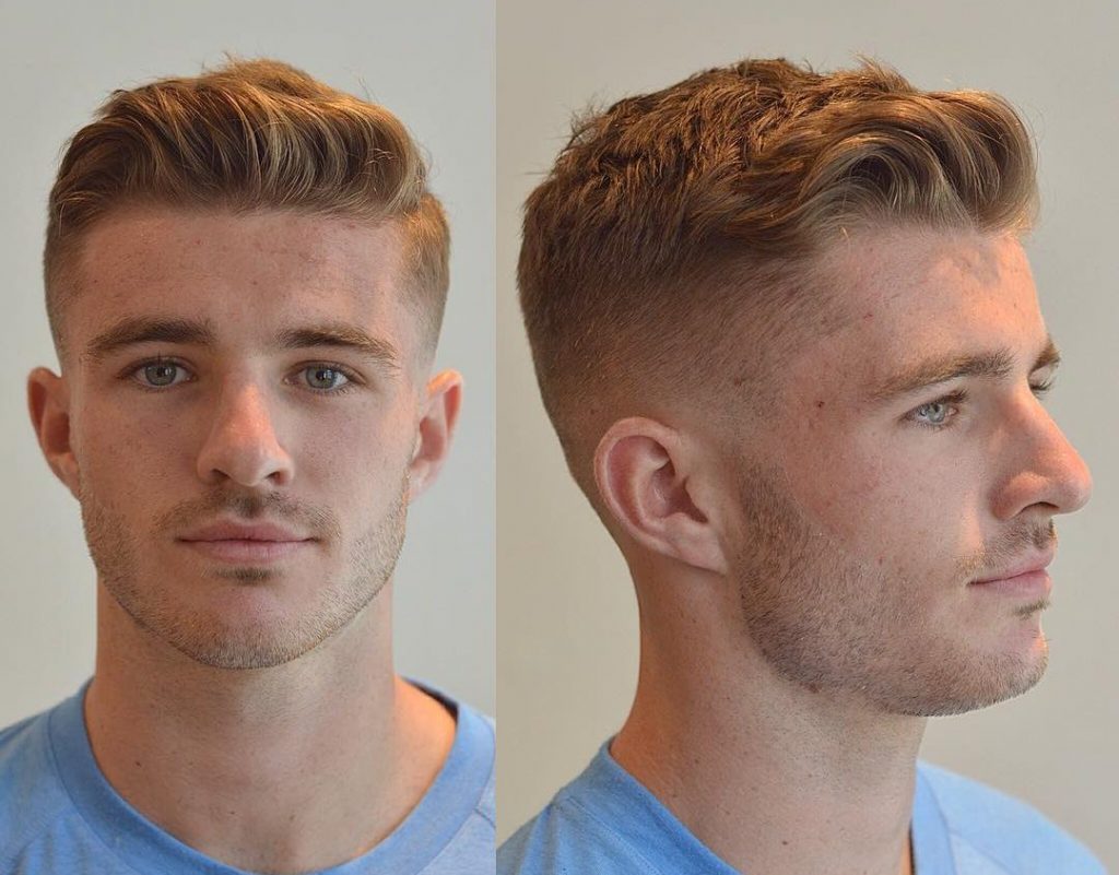 Short haircut for men with shaved sides and medium hair on top